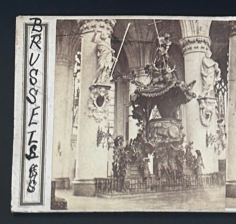 Vintage StereoView Card Pulpit Brussels Belgium 3.5x7in Collectible Photo