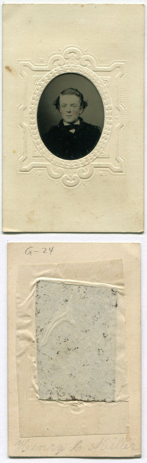 BOY, FROZEN IN TIME, SEEKS THE FUTURE. TINTED TINTYPE, PERIOD PAPER MAT.