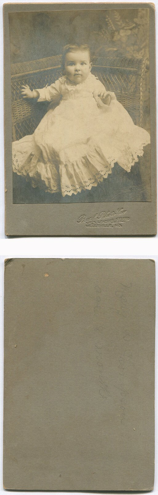 BABY WITH COMBED HAIR. CABINET CARD. WELLSVILLE, MO.
