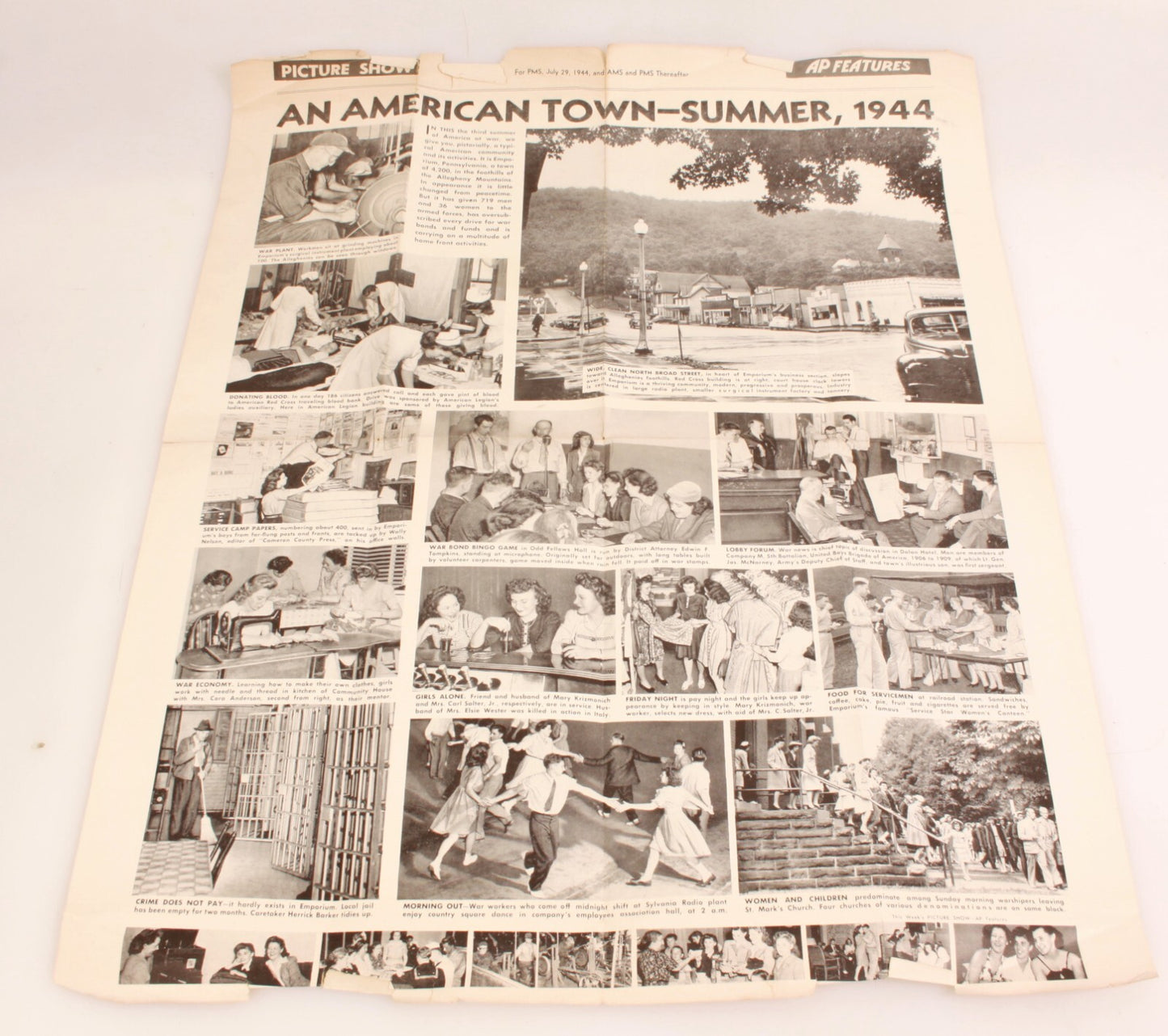 Vintage Newspaper Print July 29 1944 WW2 Pennsylvanian Town Emporium
