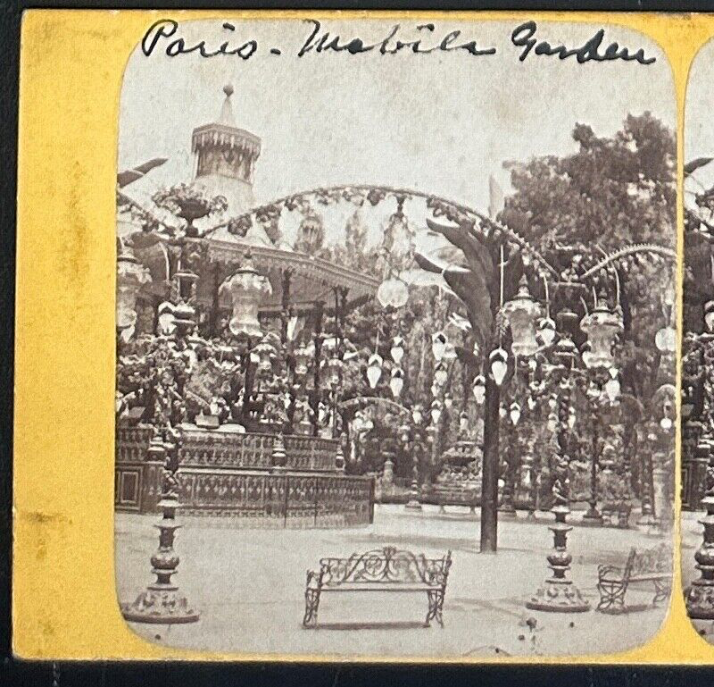 Vintage Stereoview Card Mobile Garden Paris France 3.5x7 in Collectible