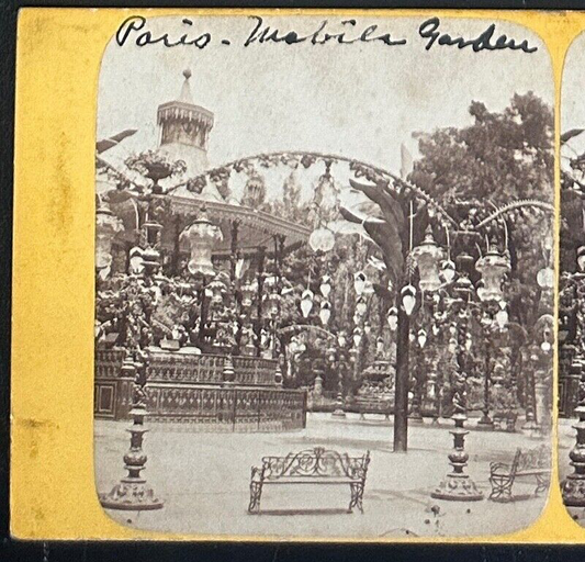 Vintage Stereoview Card Mobile Garden Paris France 3.5x7 in Collectible