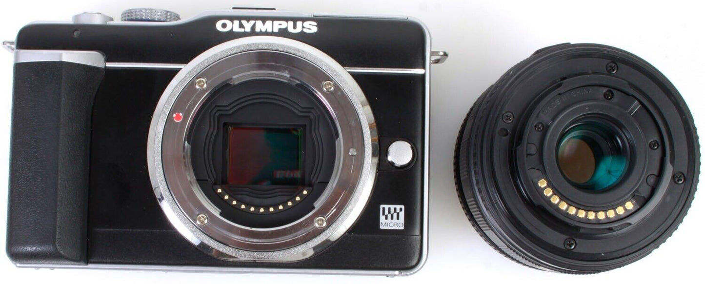 Olympus Pen E-PL1 Body w/ Digital 14-42mm f/3.5-5.6 ED Lens, 15mm Pancake Lens