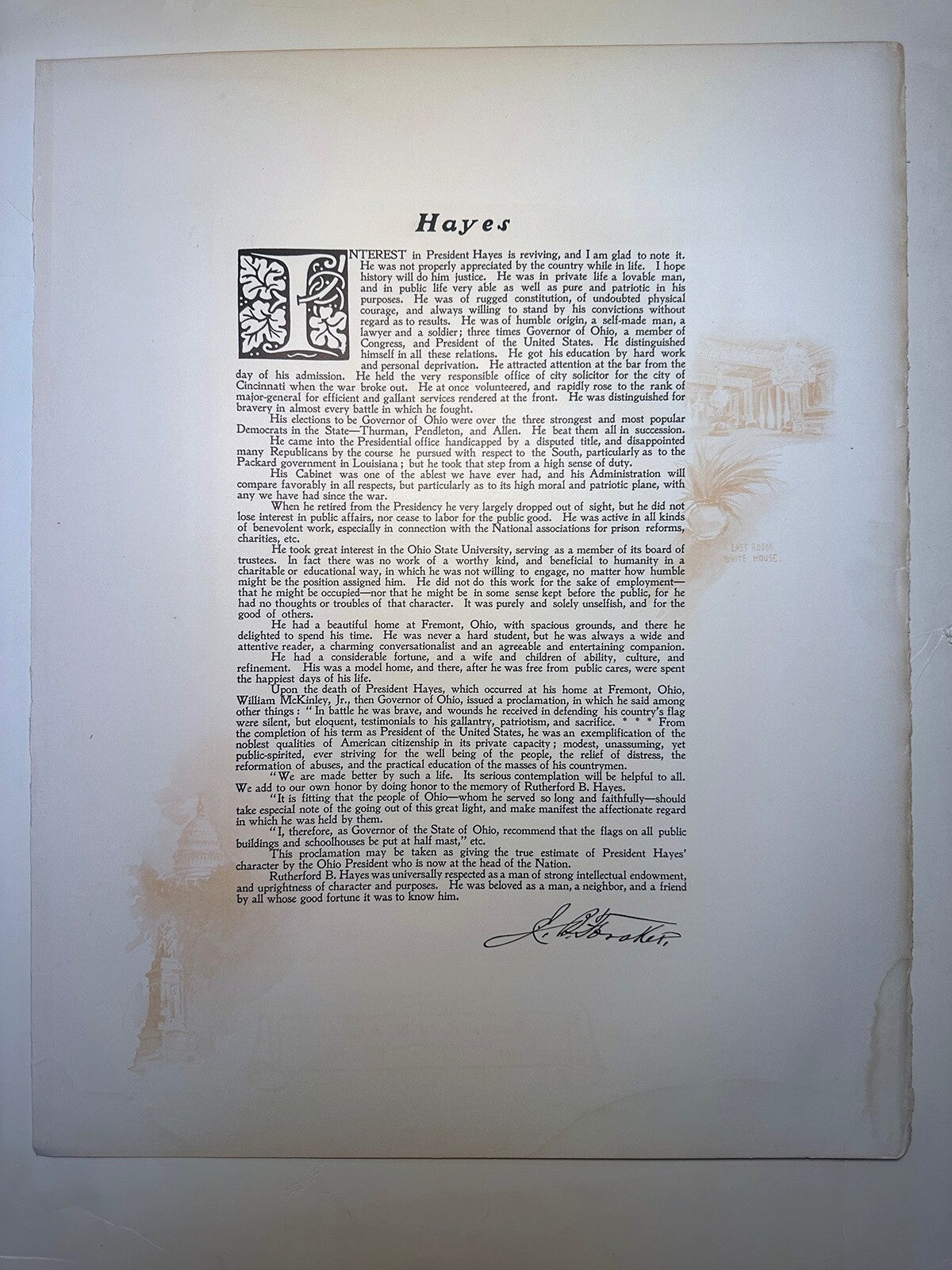 W.H. GALLERY VINTAGE PHOTOGRAVURE PRESIDENT RUTHERFORD B. HAYES