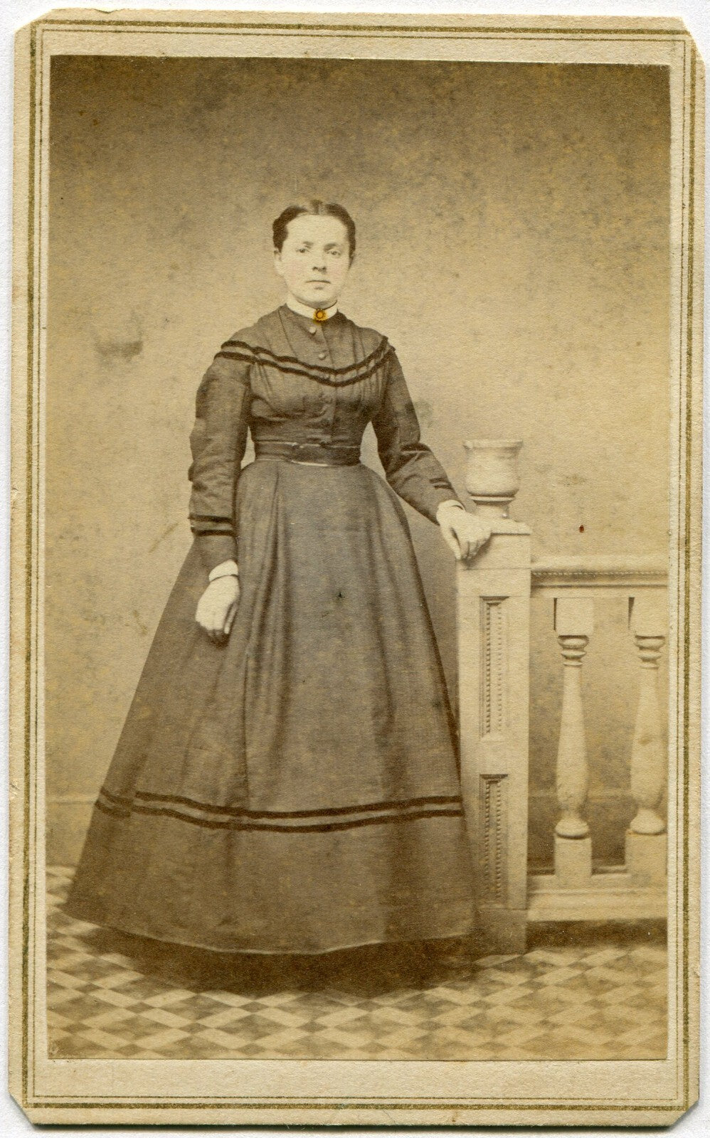 WOMAN, STANDING POSE W/STUDIO PROP. CDV. DAUPHIN COUNTY, PA.