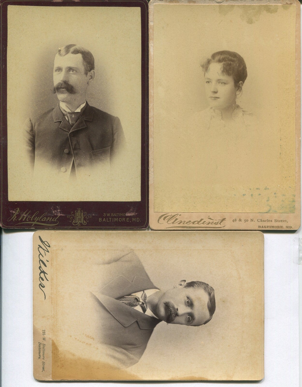 Vintage 5-Set Cabinet Card: Cross Eyed Woman & Portraits -- Baltimore, MD, Original Authentic Photo