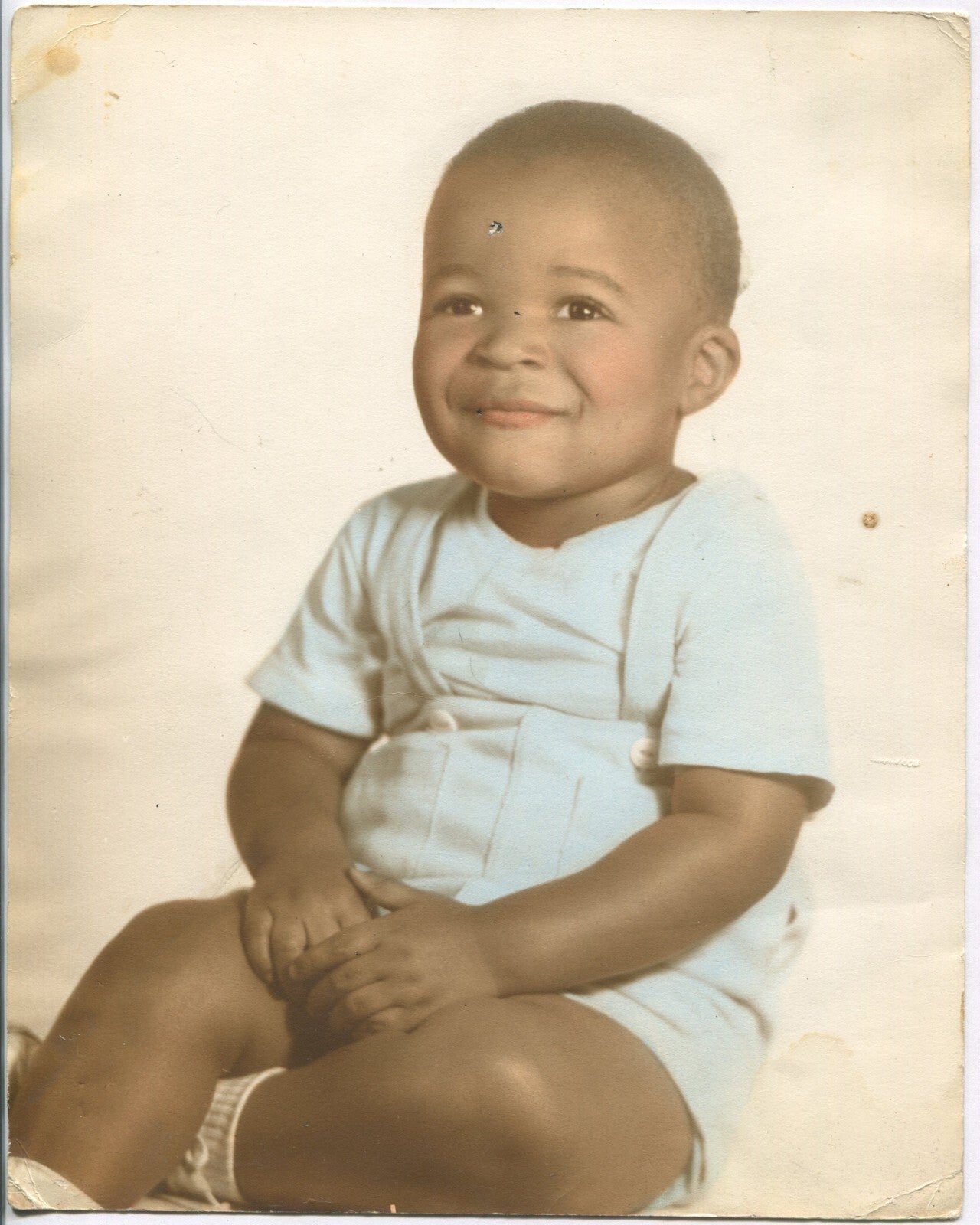 PORTRAIT, AFRICAN AMERICAN BABIES. 2/HAND COLORED 8X10 SILVER PRINTS. 1950-60.
