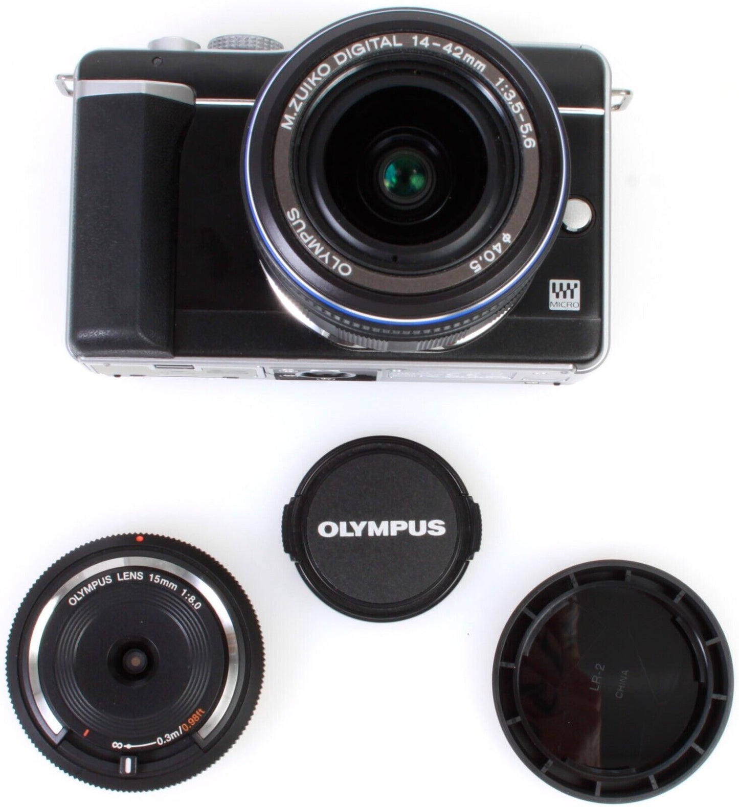 Olympus Pen E-PL1 Body w/ Digital 14-42mm f/3.5-5.6 ED Lens, 15mm Pancake Lens