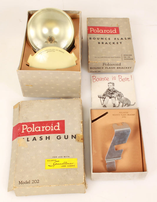 Vintage Polaroid Flash Gun & Bracket Set w/ Boxes