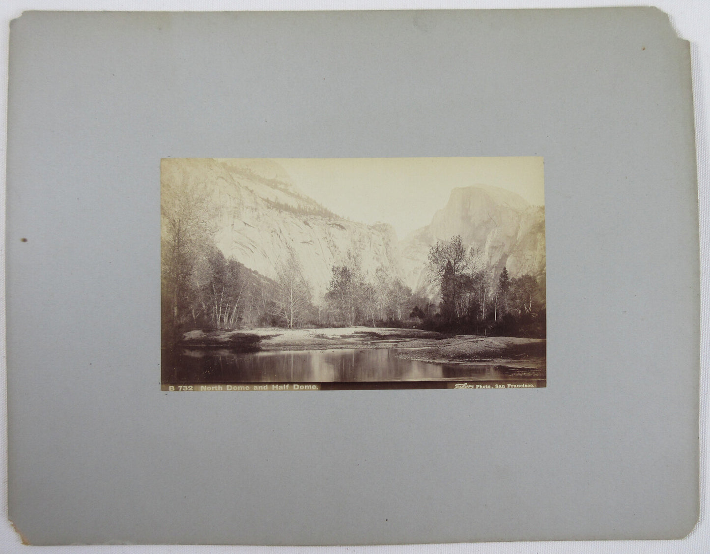 NORTH DOME AND HALF DOME , YOSEMITE, CA. 4.75X8 ALBUMEN BY TABER ON 11X14 BOARD.