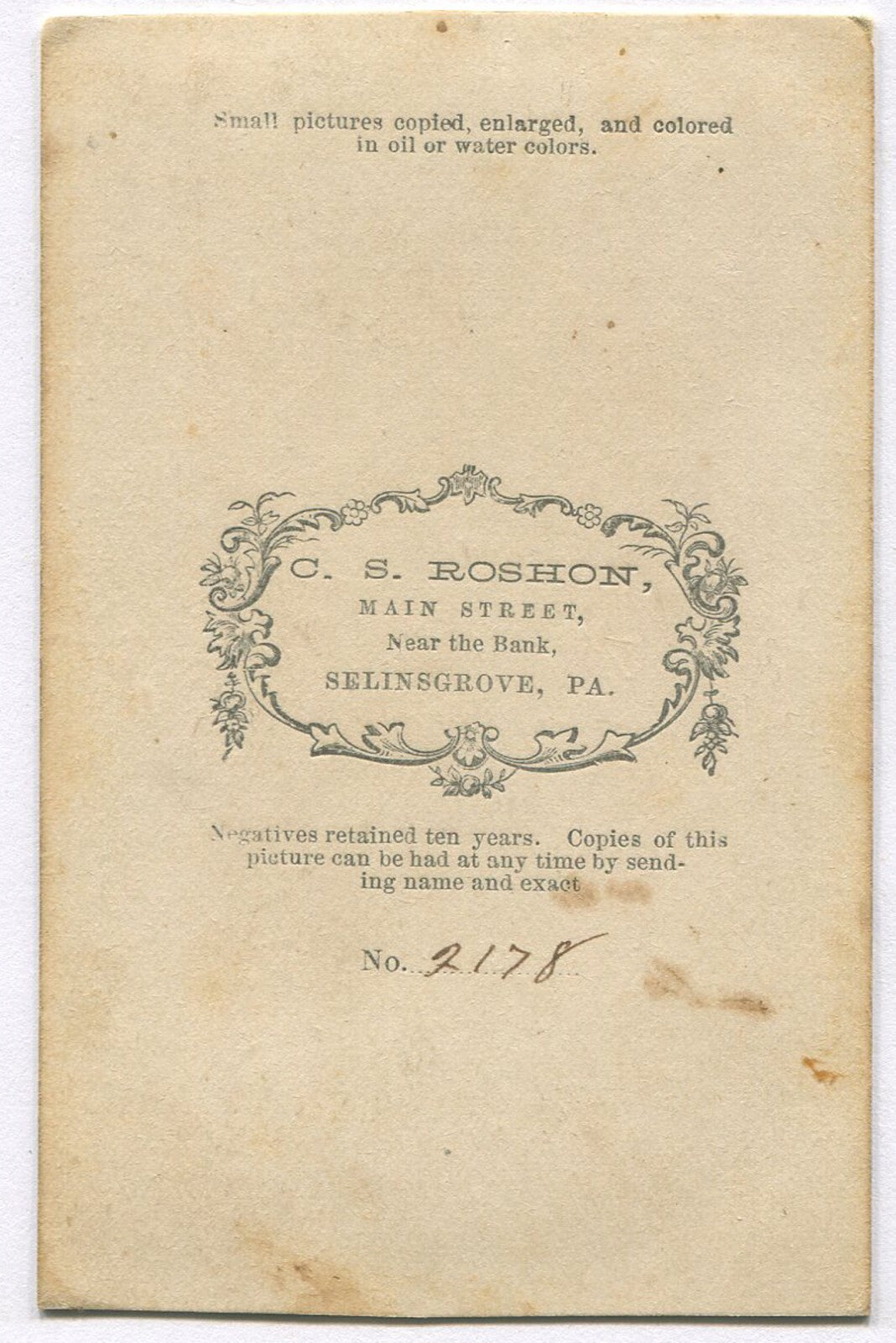 YOUNG GIRL, STANDING POSE W/BOOK, BUSY PATTERNED DRESS. CDV. SELINSGROVE, PA.