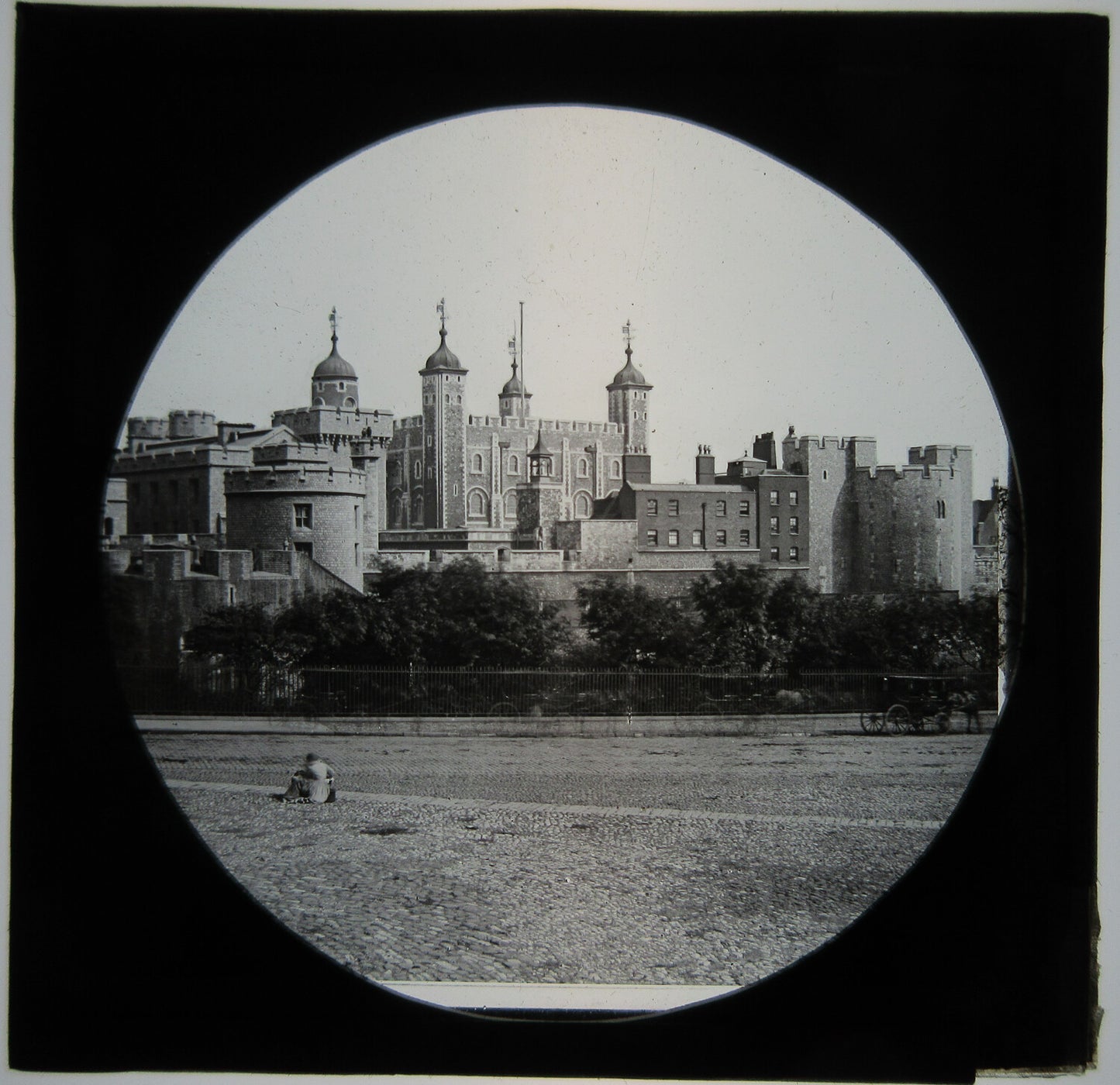 Vintage Europe Castle-Like Building Lantern Slide on Glass – Photo on Glass, Wear Visible, 3.25x3.5 in