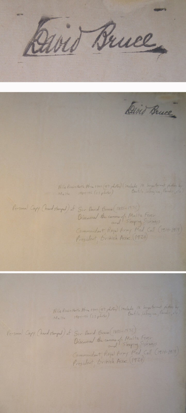 SIR DAVID BRUCE,MILITARY PHYSICIAN. PERSONAL TRAVEL PHOTO ALBUM W/STAMP.