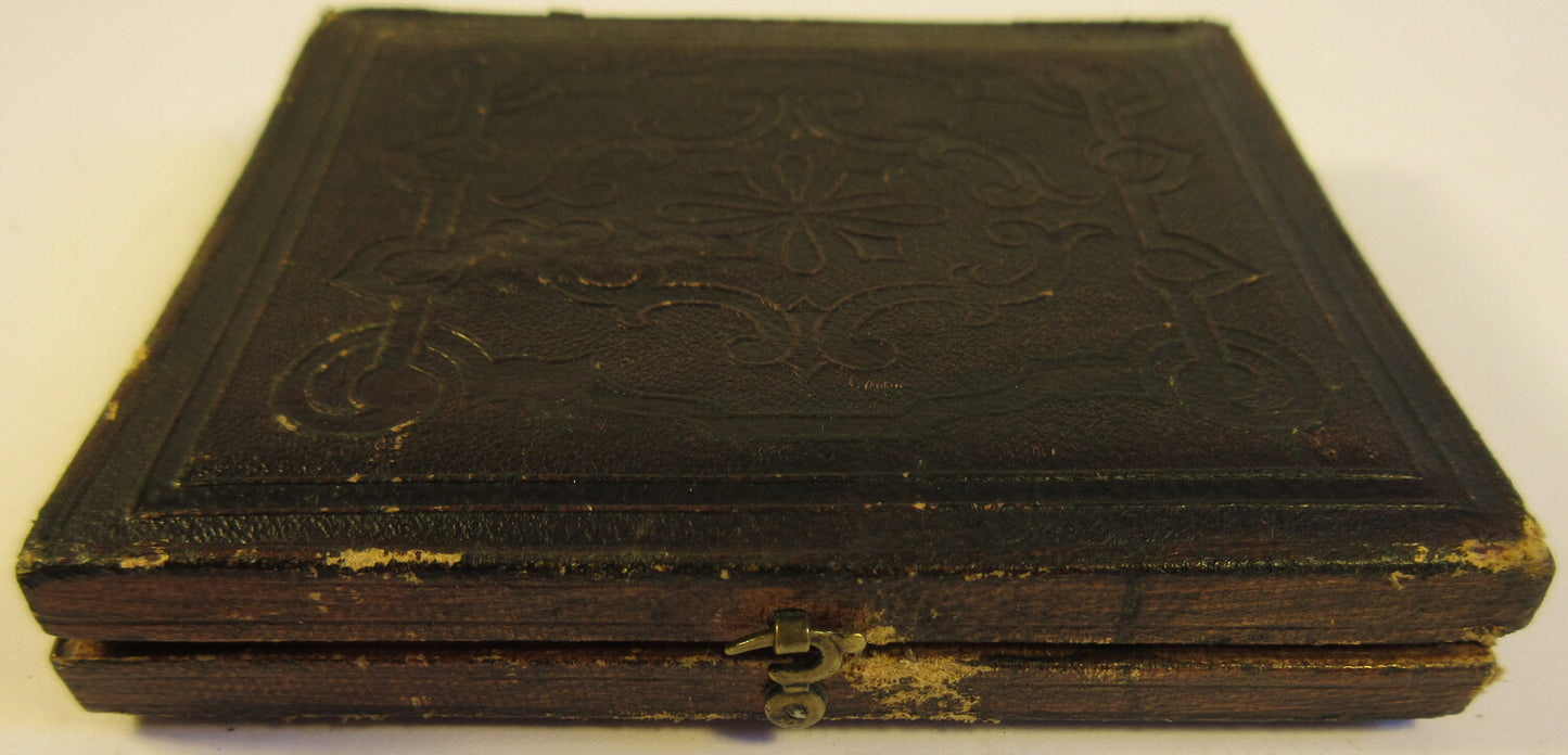 SHIPS CAPTAIN. CRISP, TINTED 6TH PLATE DAGUERREOTYPE, FULL CASE.