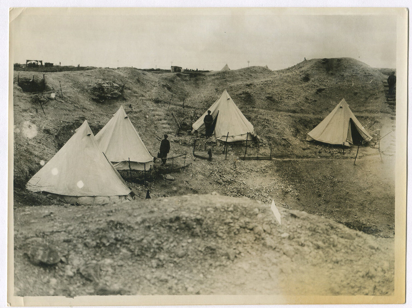 BRITISH TENTS IN MINE CRATERS. WWI. (8X10 REPRINT)