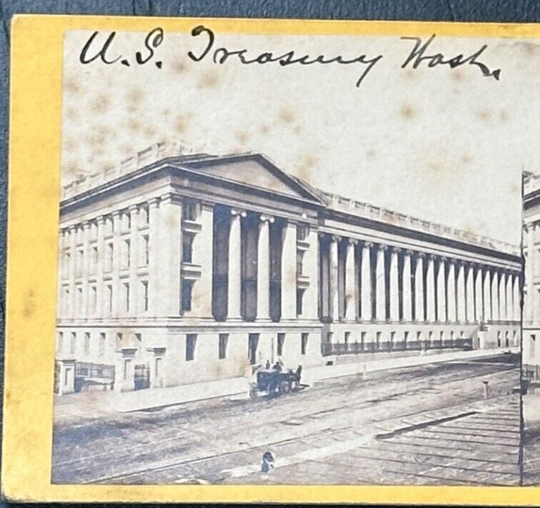 Vintage Stereoview Card US Treasury Washington DC 3.5x7in Authentic Photo Collectible