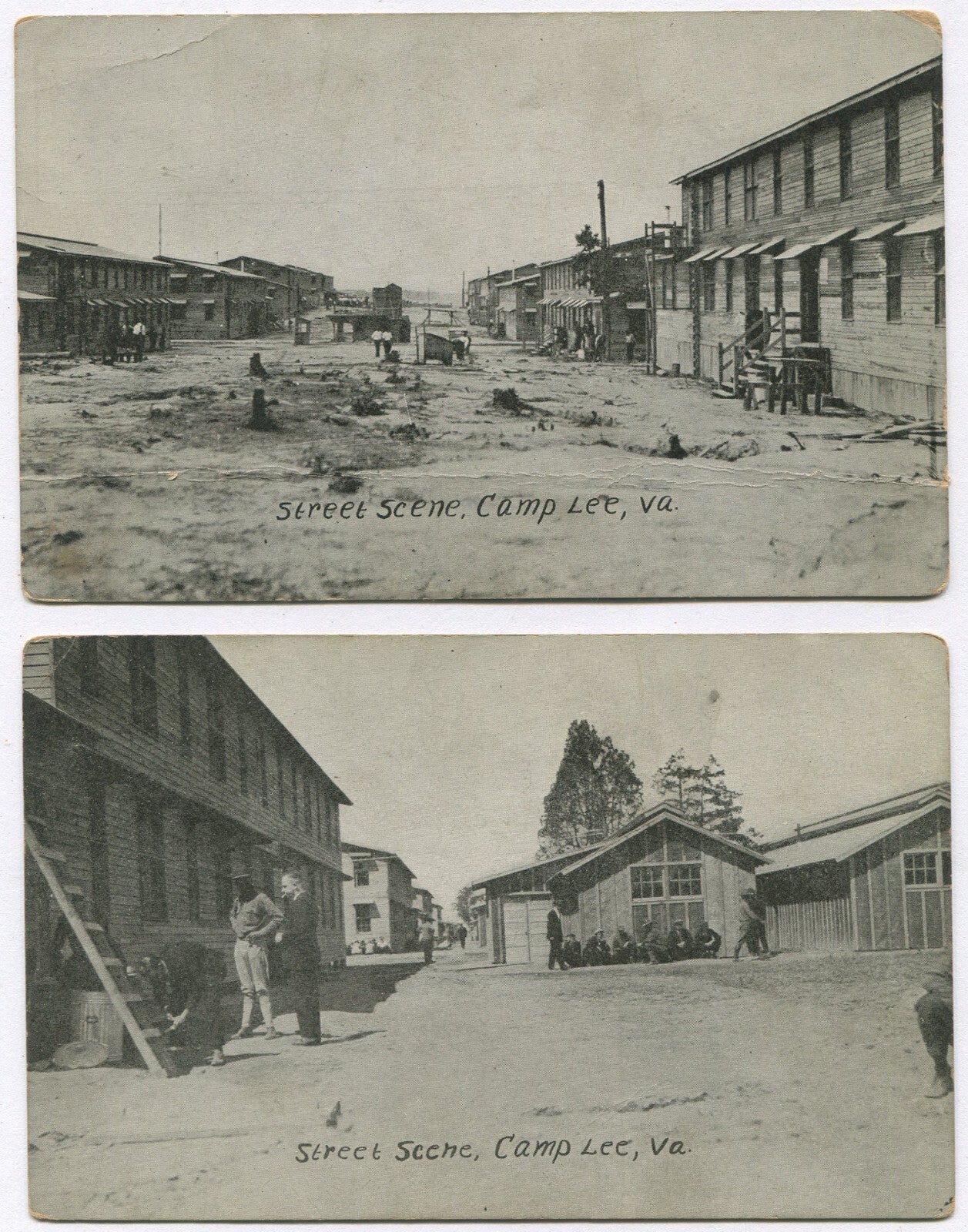 STREET SCENE, CAMP LEE, VA. POSTCARD, LITHOGRAPH. 2 SET.POSTCARD,LITHOGRAPH.