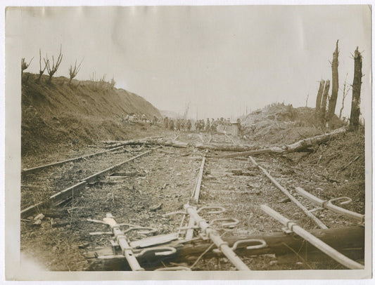 WWI, BLOCKED RAILWAY VIEW. BRITISH WESTERN FRONT. (8X10 REPRINT)