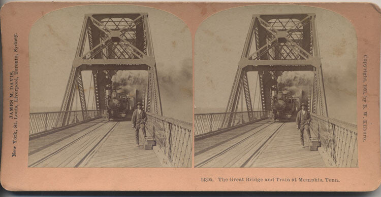 1901 STEREOVIEW OF THE GREAT BRIDGE W/ STEAM TRAIN CROSSING - MEMPHIS, TN