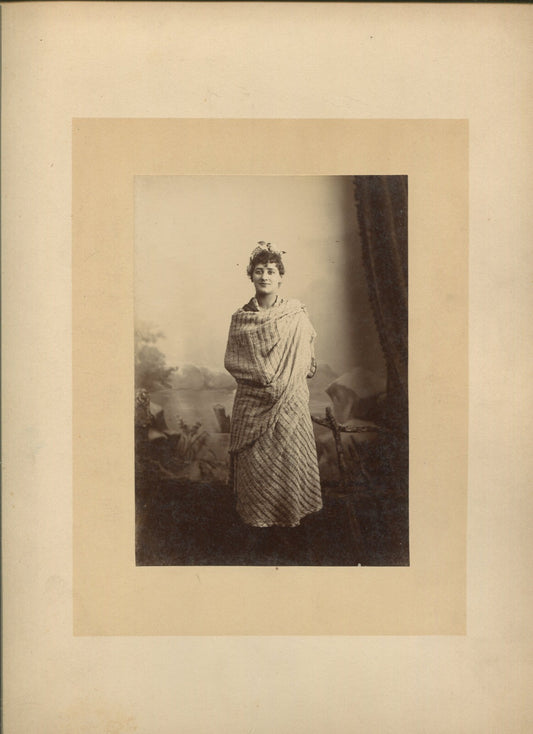 ACTRESS POSED WEARING WRAP DRESS. 6.5X4.5 ALBUMEN ON 12X9.5 CARD.