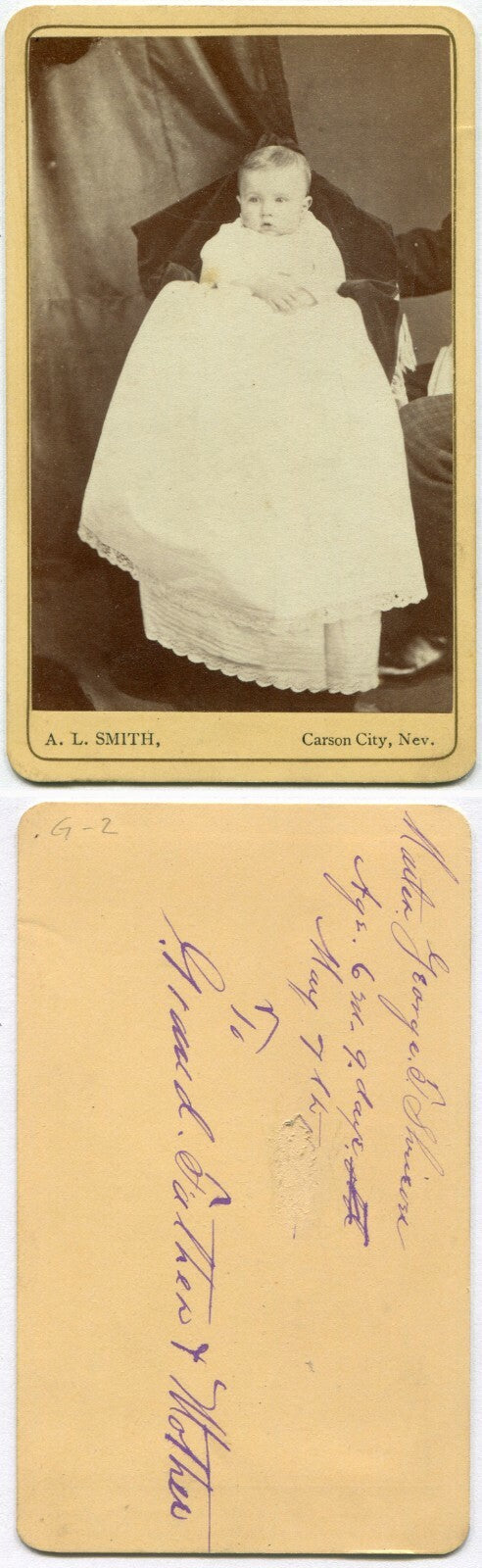 HIDDEN MOTHER, BABY IN LONG GOWN. CDV. CARSON CITY, NEVADA.