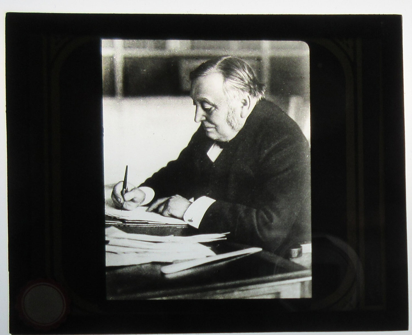 SIR HENRY ROSCOE, PORTRAIT. PHOTO ON GLASS. LANTERN SLIDE.