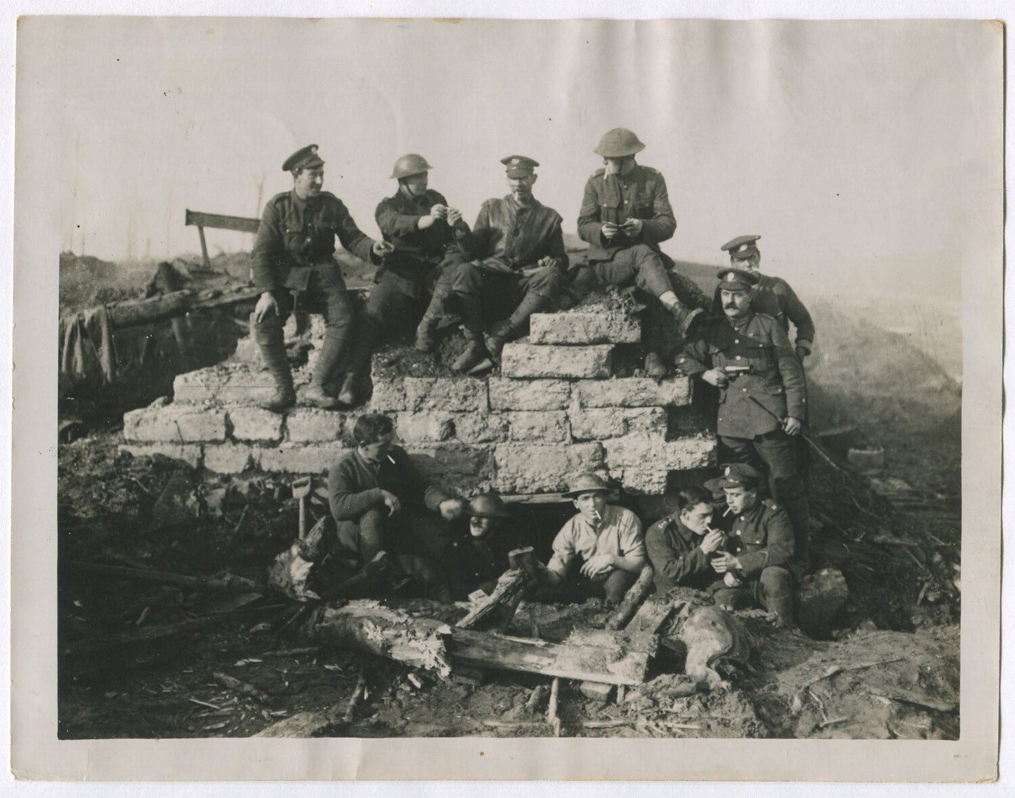 BRITISH TROOPS ON CAPTURED GERMAN PILL BOX. WWI.  (8X10 REPRINT)