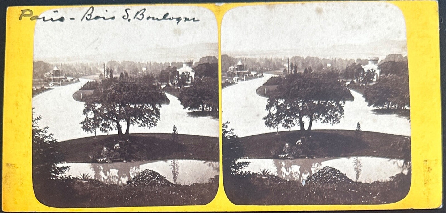 Vintage StereoView Card: ���Paris, Bois de Boulogne ��� 3.5x7in