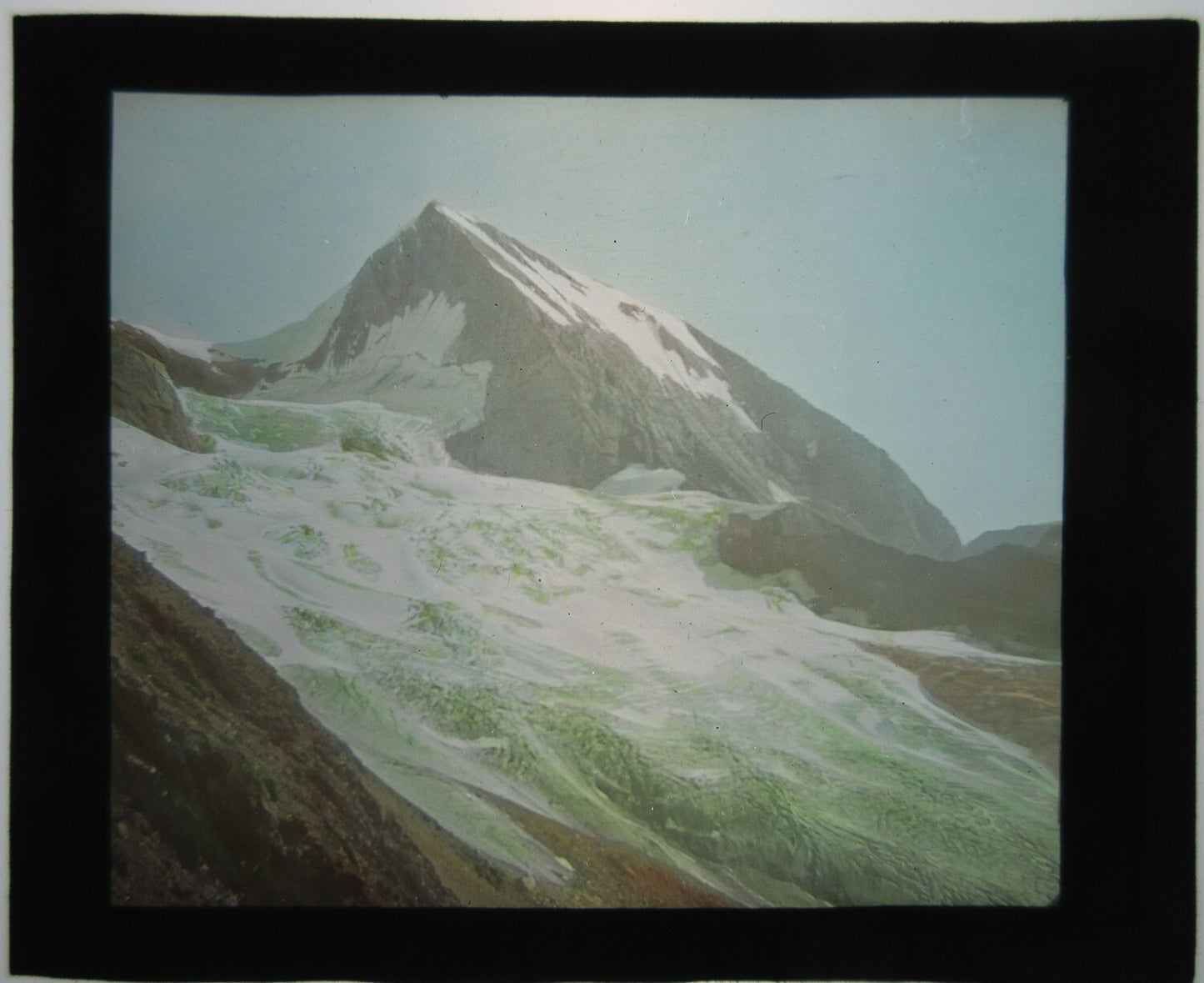 Vintage Winter Scene Mt. Sanford, Alaska - Tinted Lantern Slide on Glass 3.25x3.5 in Original Photo