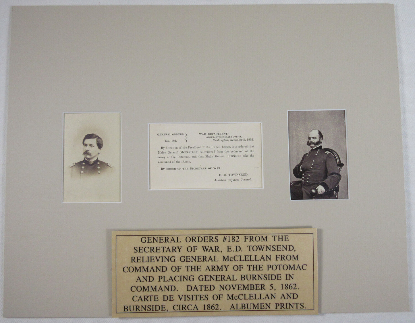 CIVIL WAR GENERAL ORDER 182. BURNSIDE RELIEVED McCLELLAN OF COMMAND VINTAGE CDVS