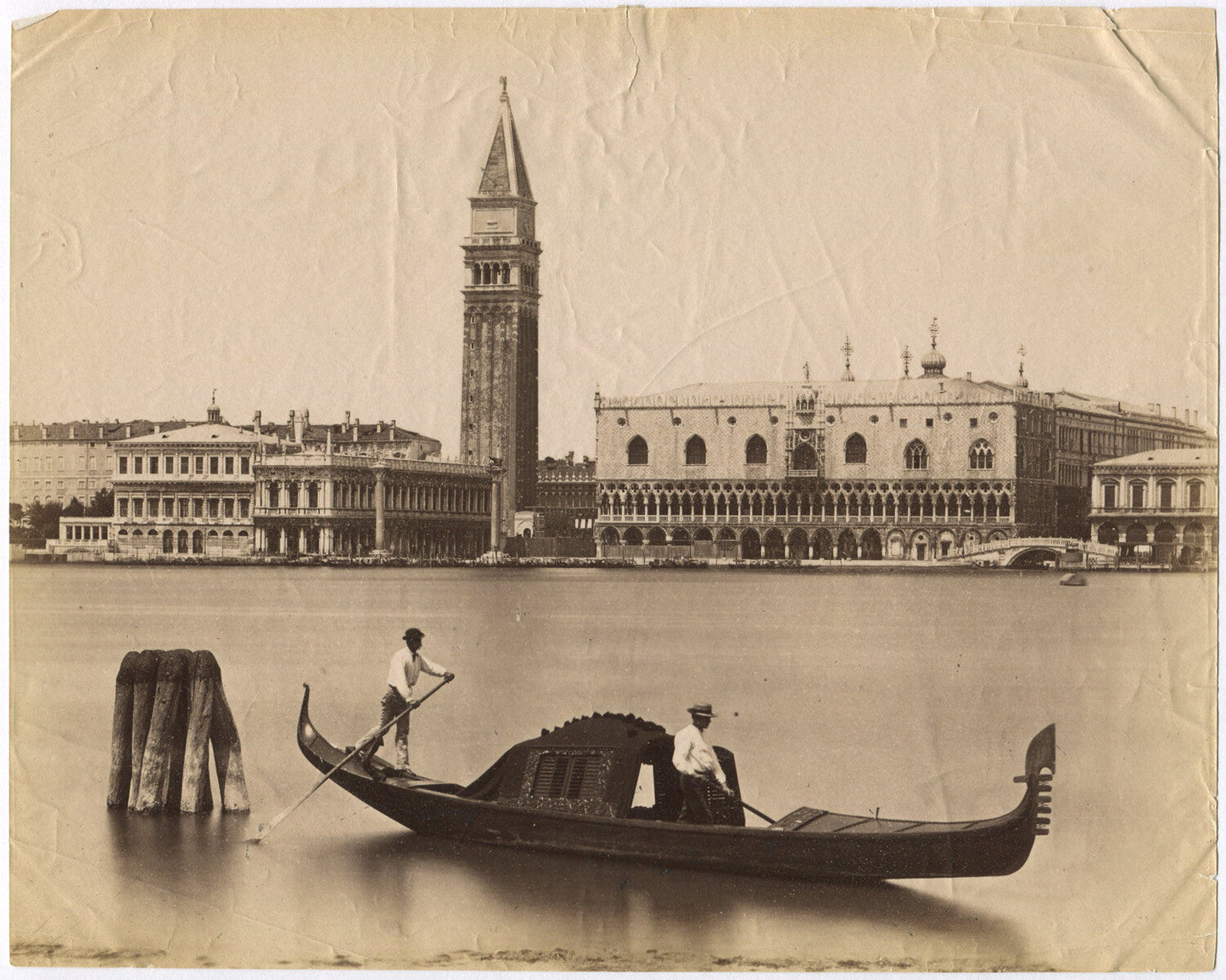 Vintage Venice Men Rowing Gondola Boat Albumen Photo - 8x10 Unmounted Print,