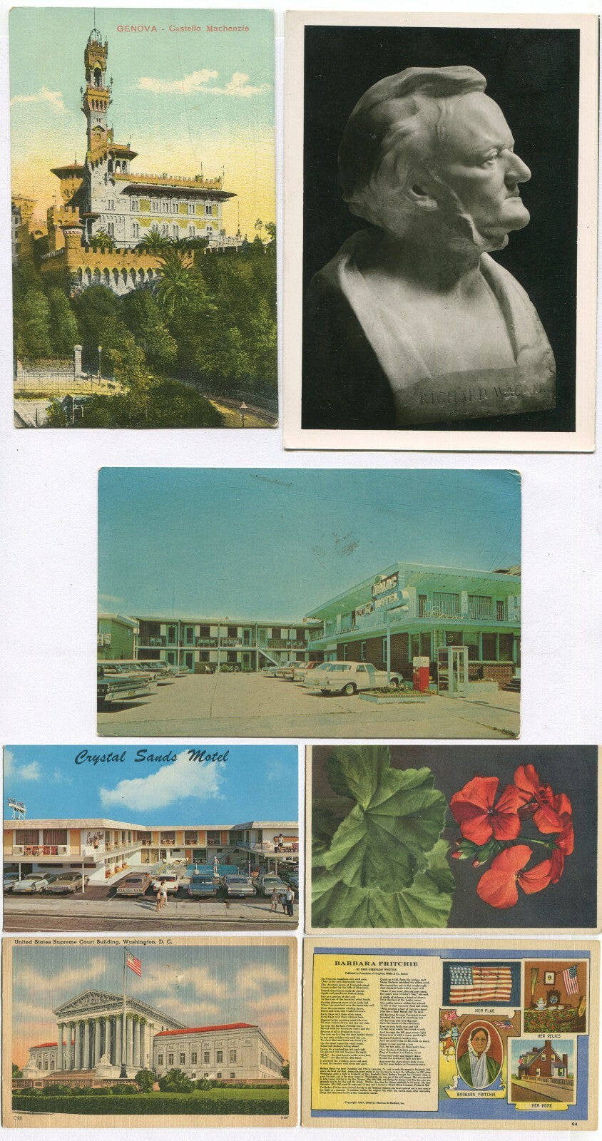 AMERICA/GENEVA POSTCARDS. 7 SET. POSTCARD.