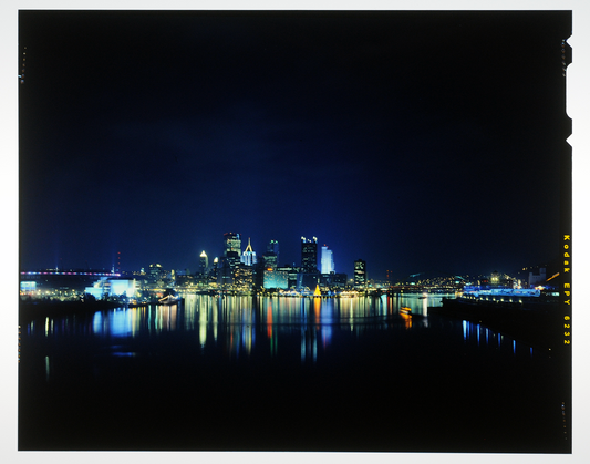 8x10 REPRINT of Pittsburgh Skyline at Night looking down the Ohio River
