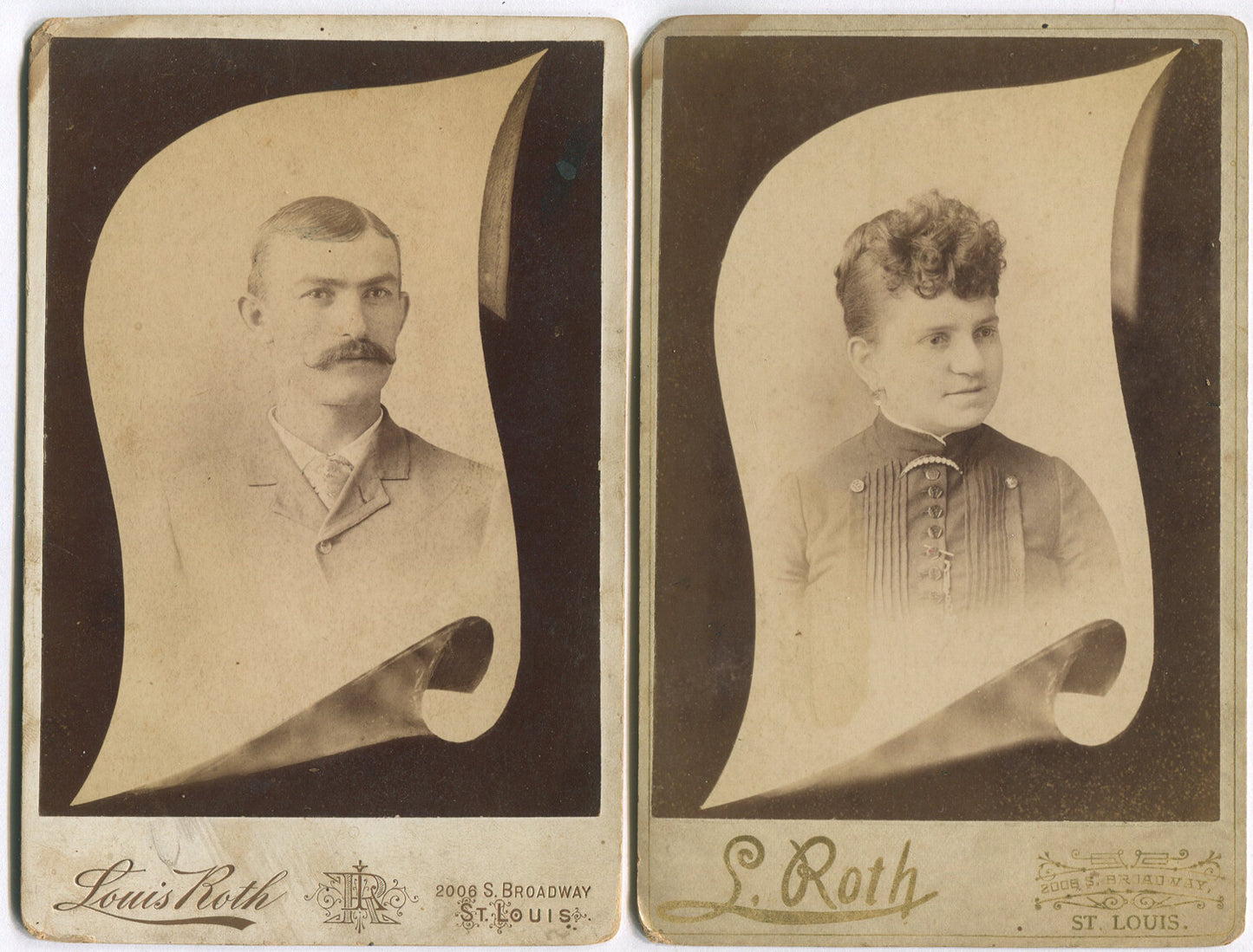 Vintage cabinet card: Husband & Wife Portrait, St. Louis MO, 2-set photograph, collectible
