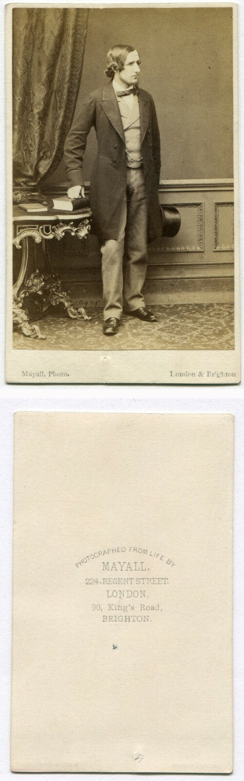 LIONEL TOLLEMACHE POSED HOLDING TOP HAT, LEANING ON TABLE W/BOOKS. CDV. LONDON.