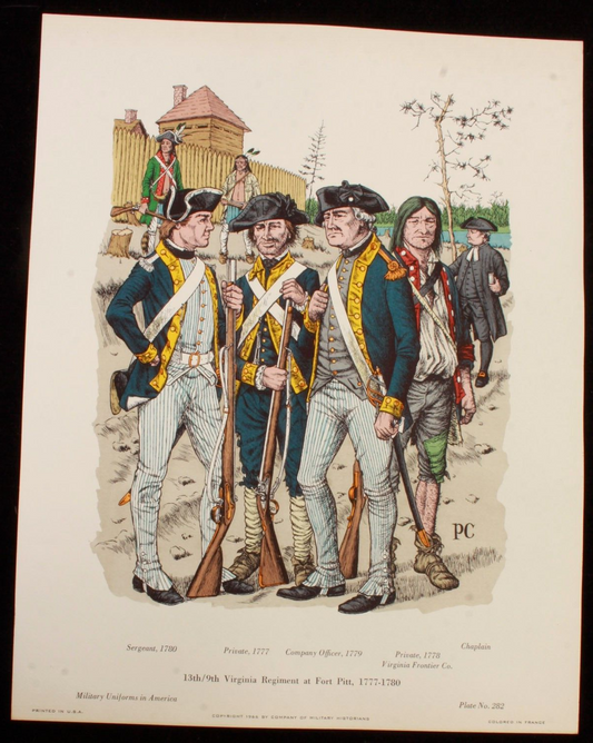 13th/9th Virginia Regiment at Fort Pitt 1777-1780 Illustration 11x14
