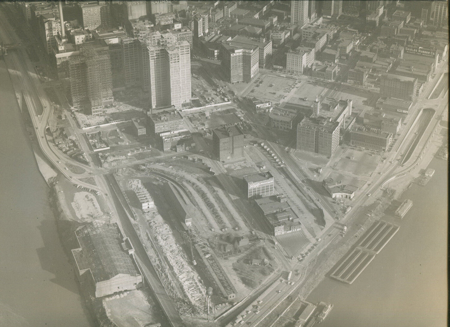 Vintage Pittsburgh Aerial Photo of The Point & Gateway Center, Gerlach & Kasak 1940s-1960s Wall Art Print
