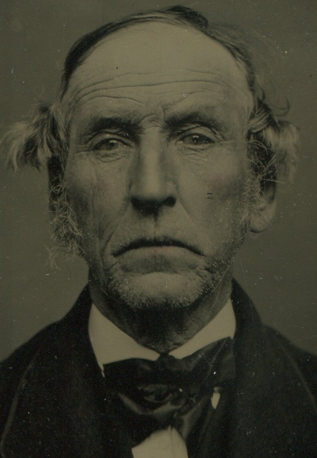 Dour Grim Older Man Tintype Photograph, Vintage Portrait 3.75 x 2.5 in