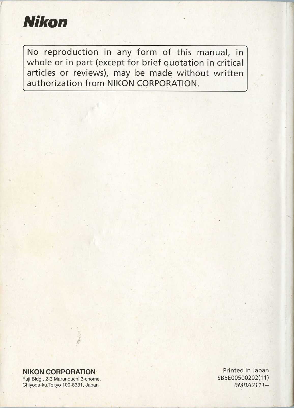 Original Manual for Nikon D2X Camera