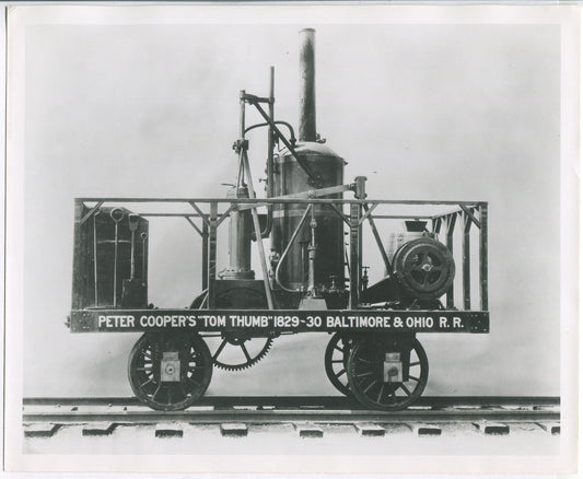 TOM THUMB STEAM ENGINE. BLACK AND WHITE SILVER PRINT 8 X 10.