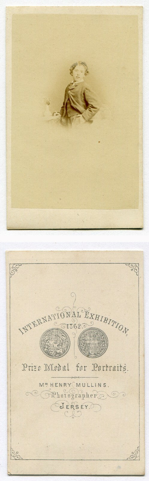 YOUNG BOY POSED W/ HAND IN POCKET, JACKET OPENING SWEPT ASIDE. CDV. JERSEY, U.K.