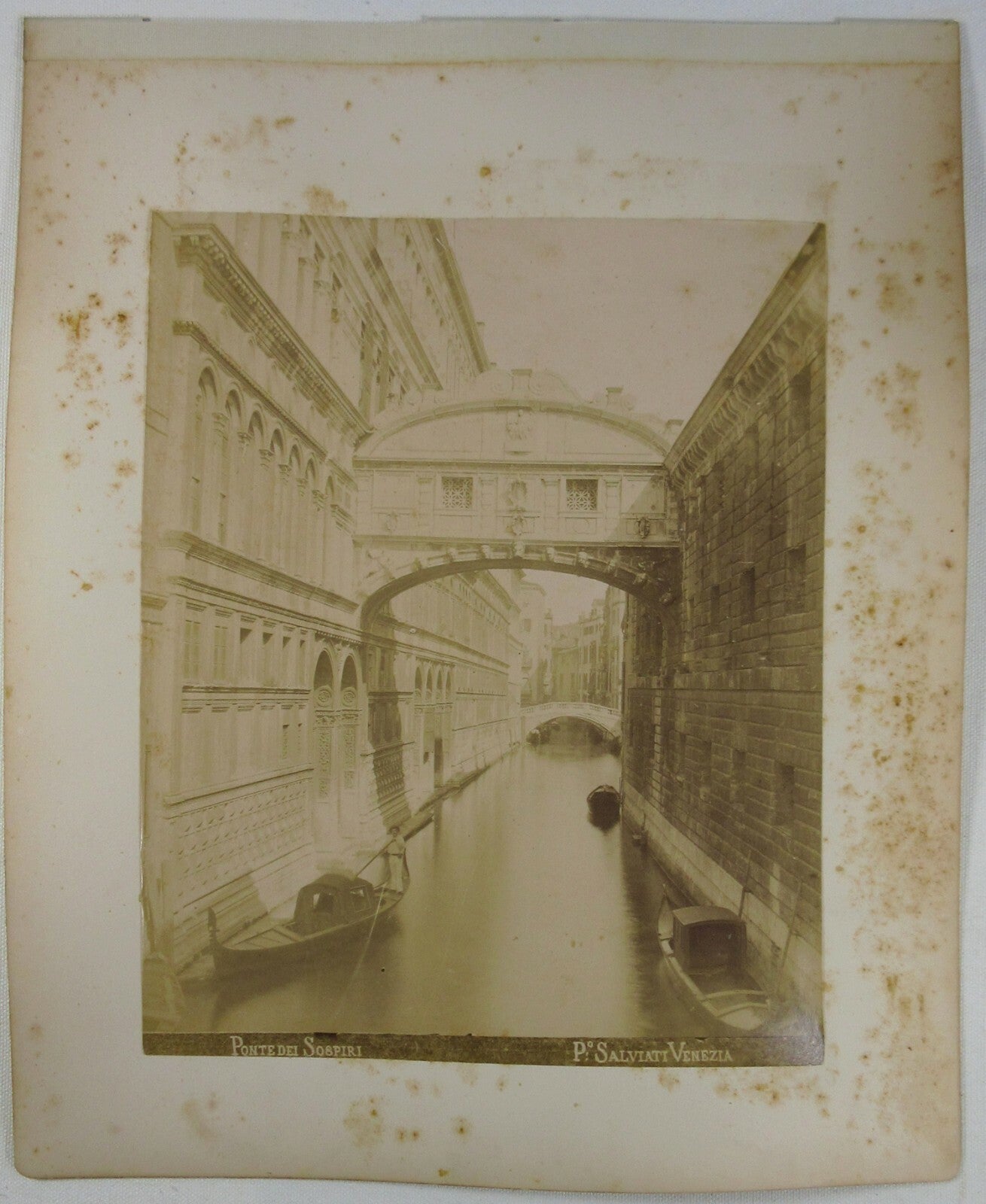 Vintage Venice Photo - Bridge of Sighs & Rialto, 8x10 Albumen Print on 11x13.5 Page, Two-Sided Wall Art