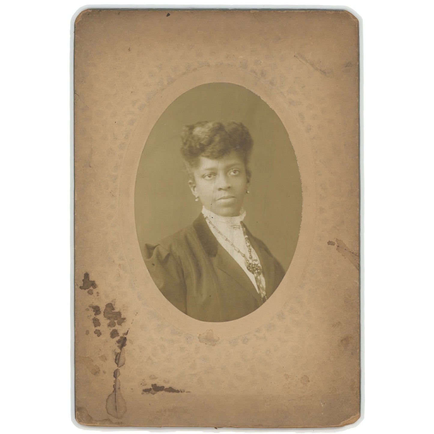 1908 VINTAGE PHOTO - AFRICAN AMERICAN WOMAN W ORNATE NECKLACE OVAL PITTSBURGH PA