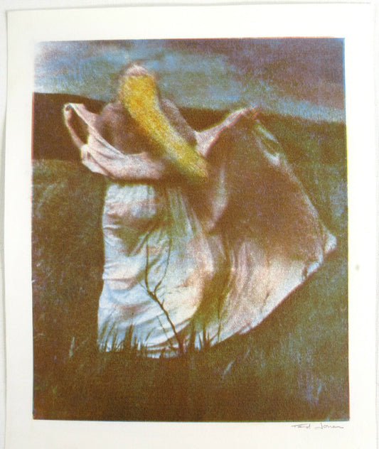 WOMAN IN WIND BY TED JONES. 3 TONE GUM BICHROMATE, 14X11 WATERCOLOR PAPER.