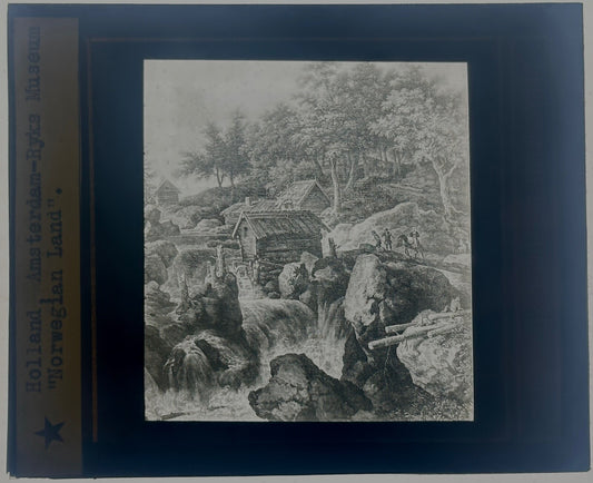 VINTAGE LANTERN SLIDE AMSTERDAM-RYKS MUSEUM "NORWEGIAN LAND" 3.25X4IN