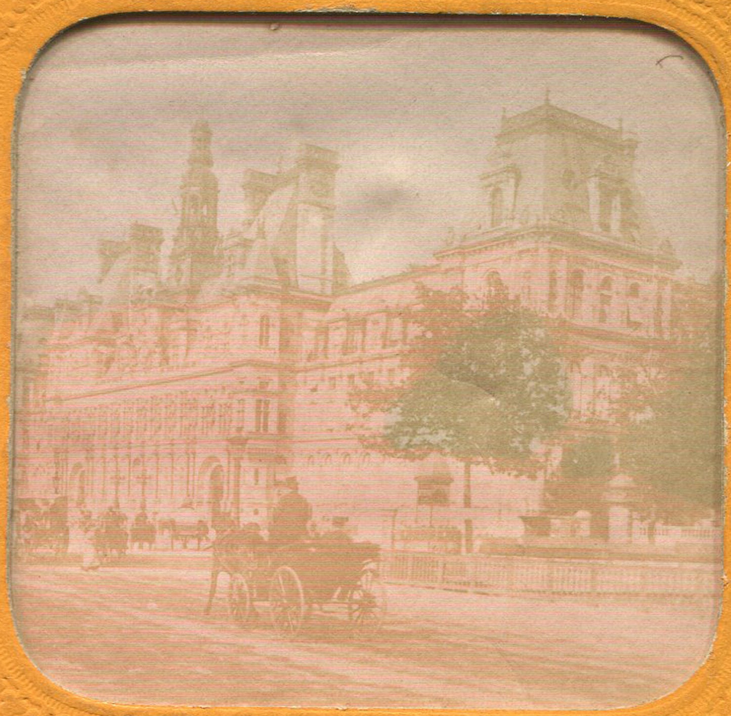 HOTEL DE VILLE WITH STREET SCENE, PARIS. TINTED STEREOVIEW TISSUE.
