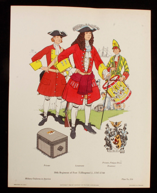 38th Regiment of Foot (Lillingstons) 1707-1740 Illustration 11x14