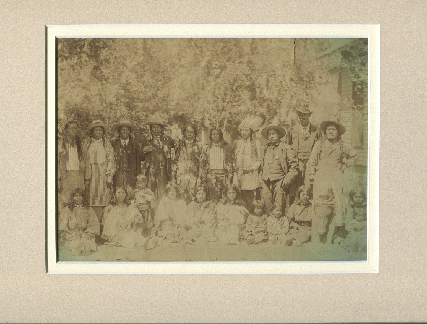 Native Americans ALBUMEN PHOTO. 7.25X9.35 MOUNTED ON 10X12 BOARD.