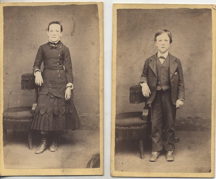 CIVIL WAR ERA PORTRAIT OF BOY & GIRL W/ POSING STANDS - SET OF TWO