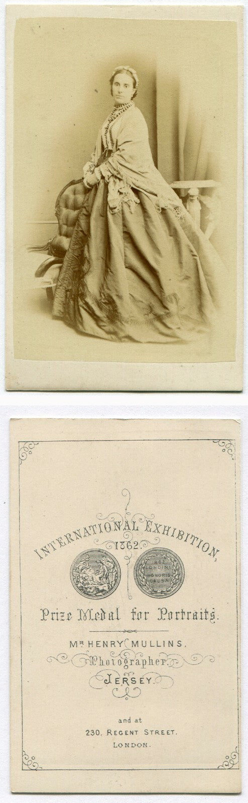 WOMAN POSED IN CHUNKY BEADED NECKLACE/SHAW. CDV. LONDON, ENGLAND.
